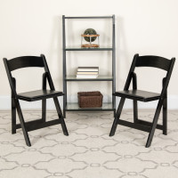 Flash Furniture 2-XF-2902-BK-WOOD-GG 2 Pk. HERCULES Series Black Wood Folding Chair with Vinyl Padded Seat